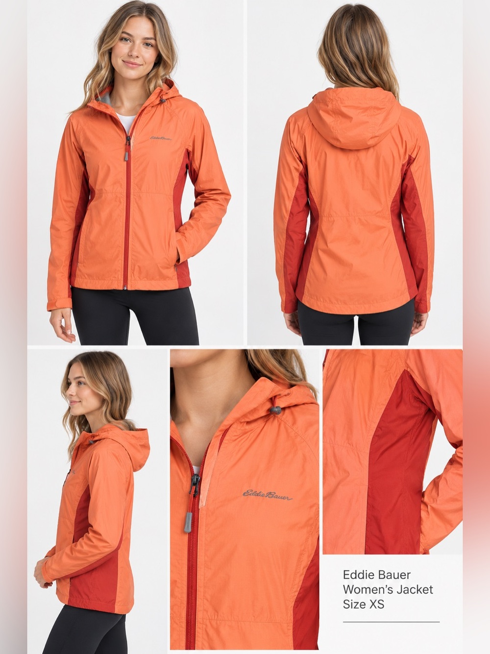Eddie Bauer women's hooded jacket orange and dark red size XS small
